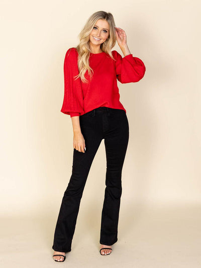 red puff sleeve sweater top