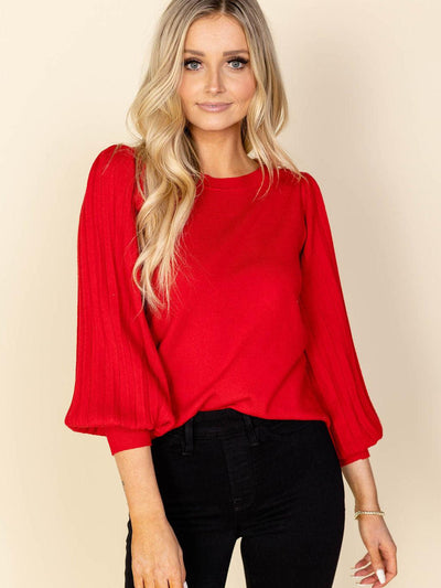 red baloon sleeve top