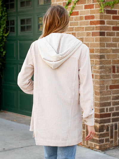 long neutral hooded shacket