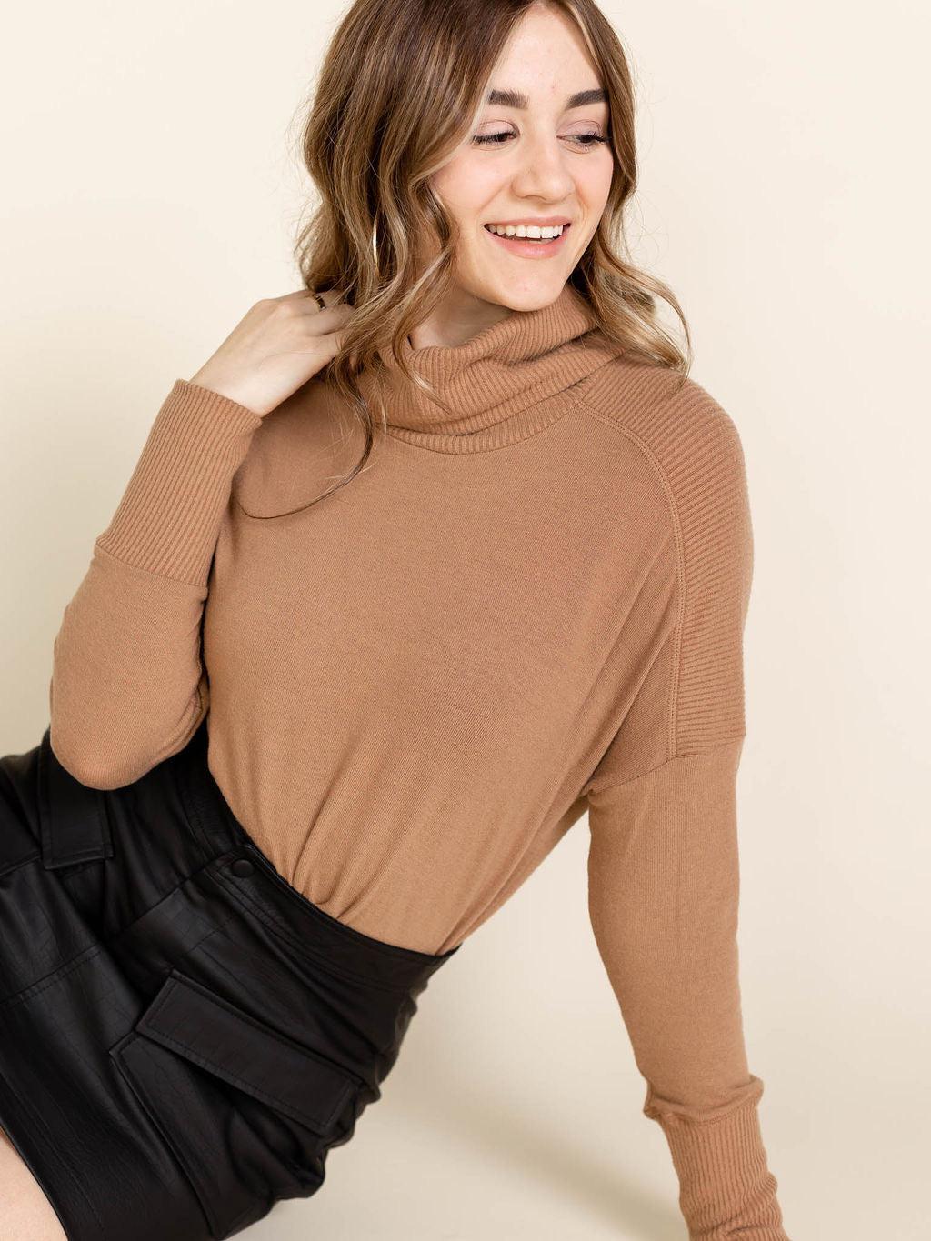 michael stars camel cowl neck