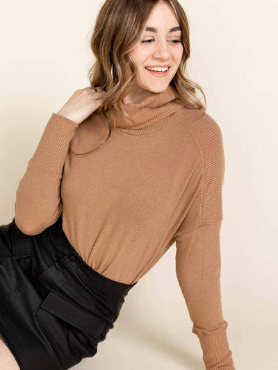 michael stars camel cowl neck