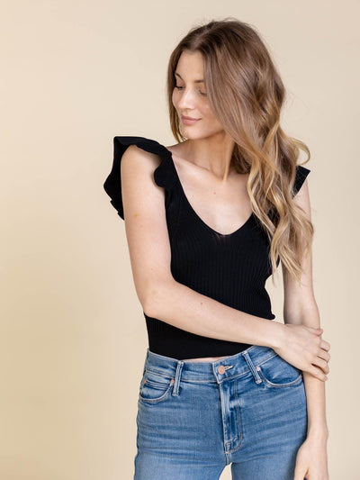 ruffle sleeve black top