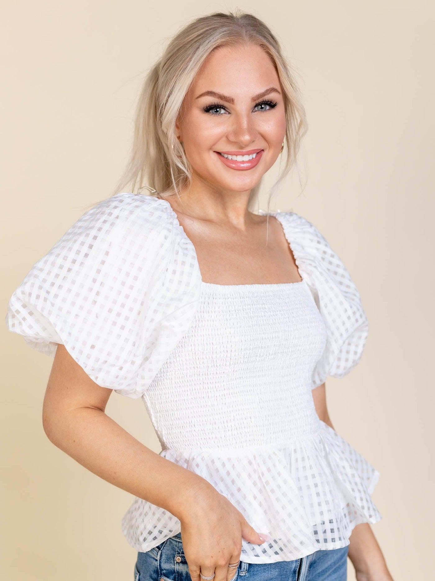 check printed peplum top