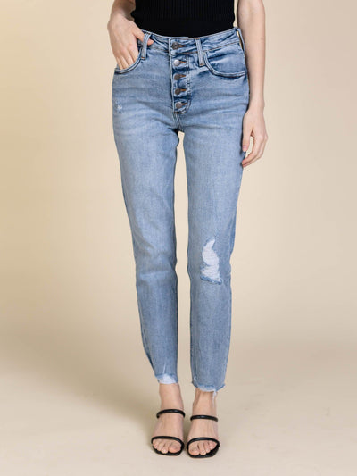 distressed high rise denim