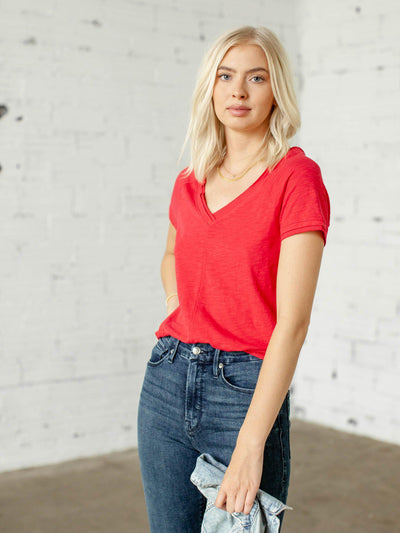 red v-neck tee