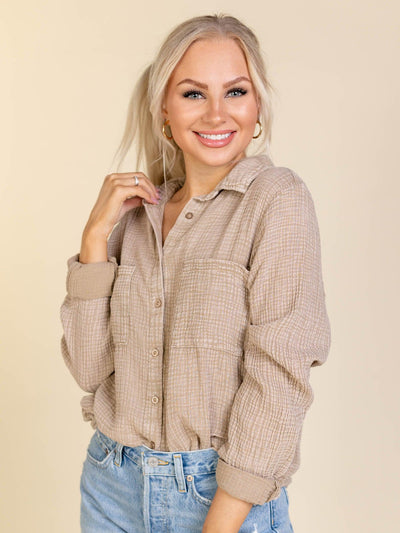 dark tan washed gauze top