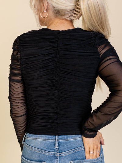 shirred long sleeve top