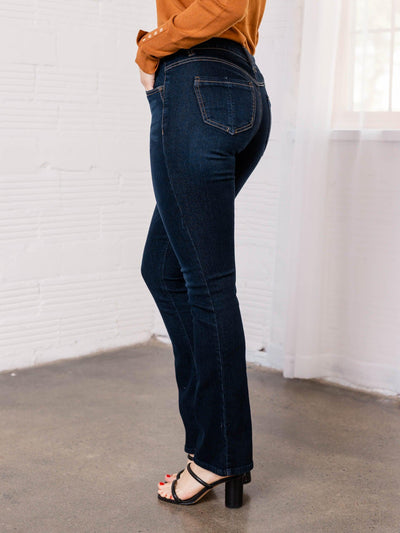 high rise dark rinse jeans