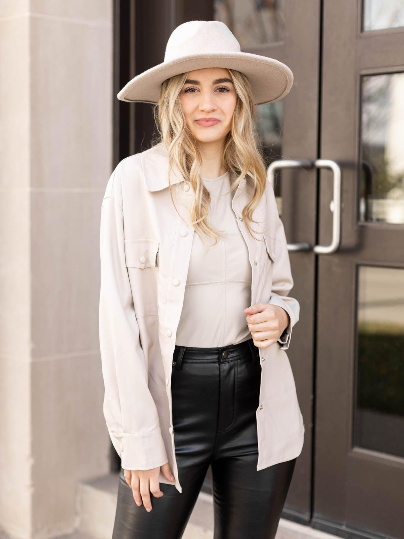 light faux leather shacket