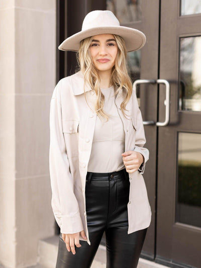 light faux leather shacket