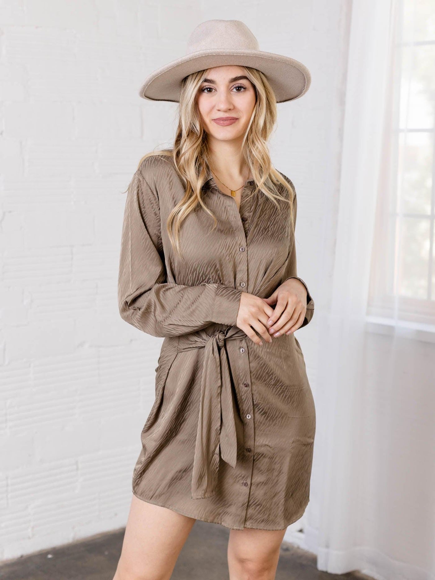 tie waist satin dress