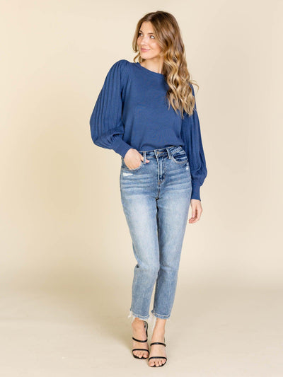 blue balloon sleeve top