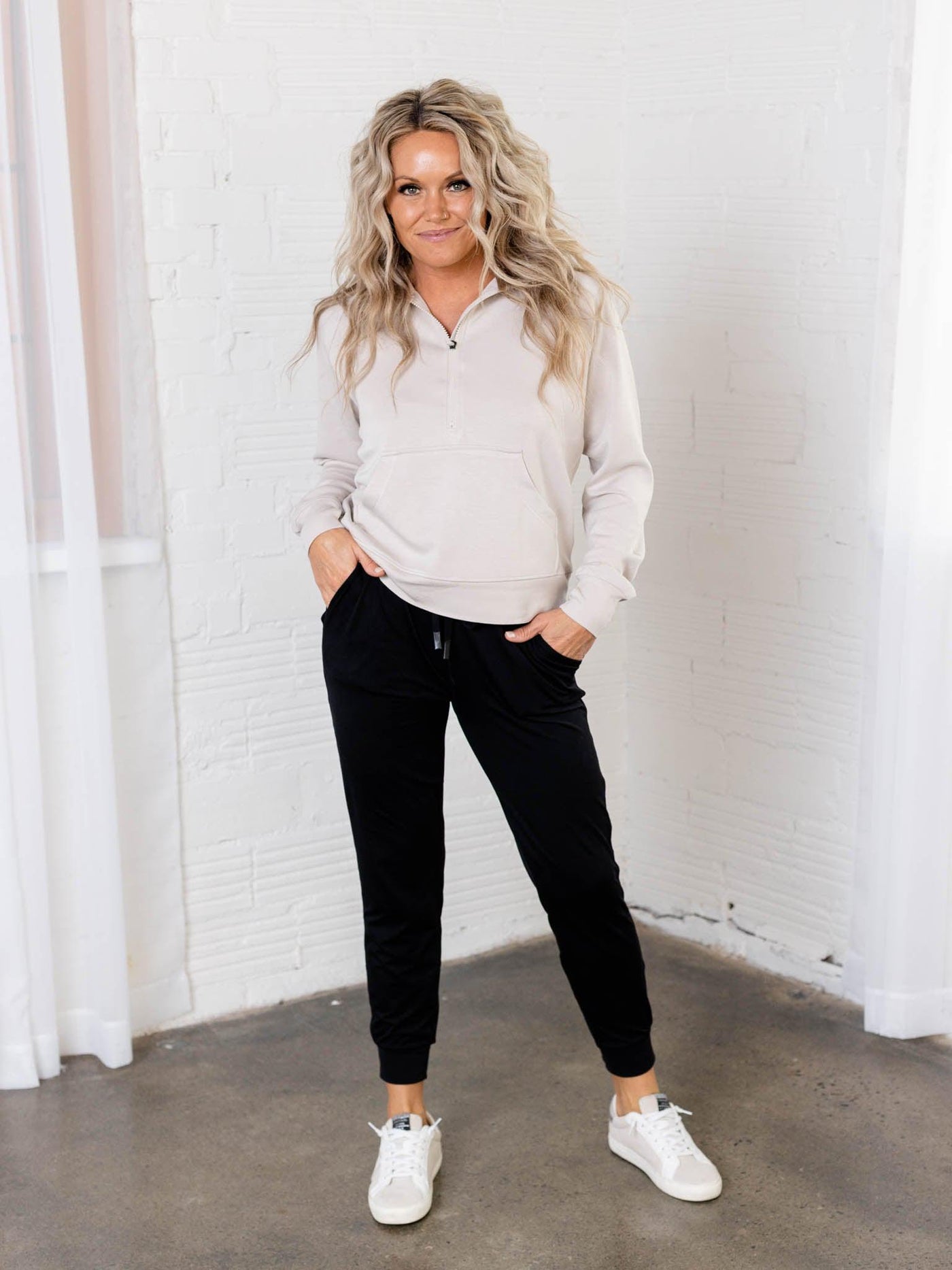 neutral zip front hoodie