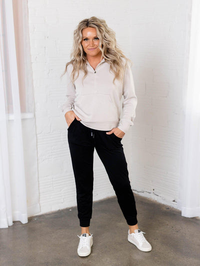 neutral zip front hoodie