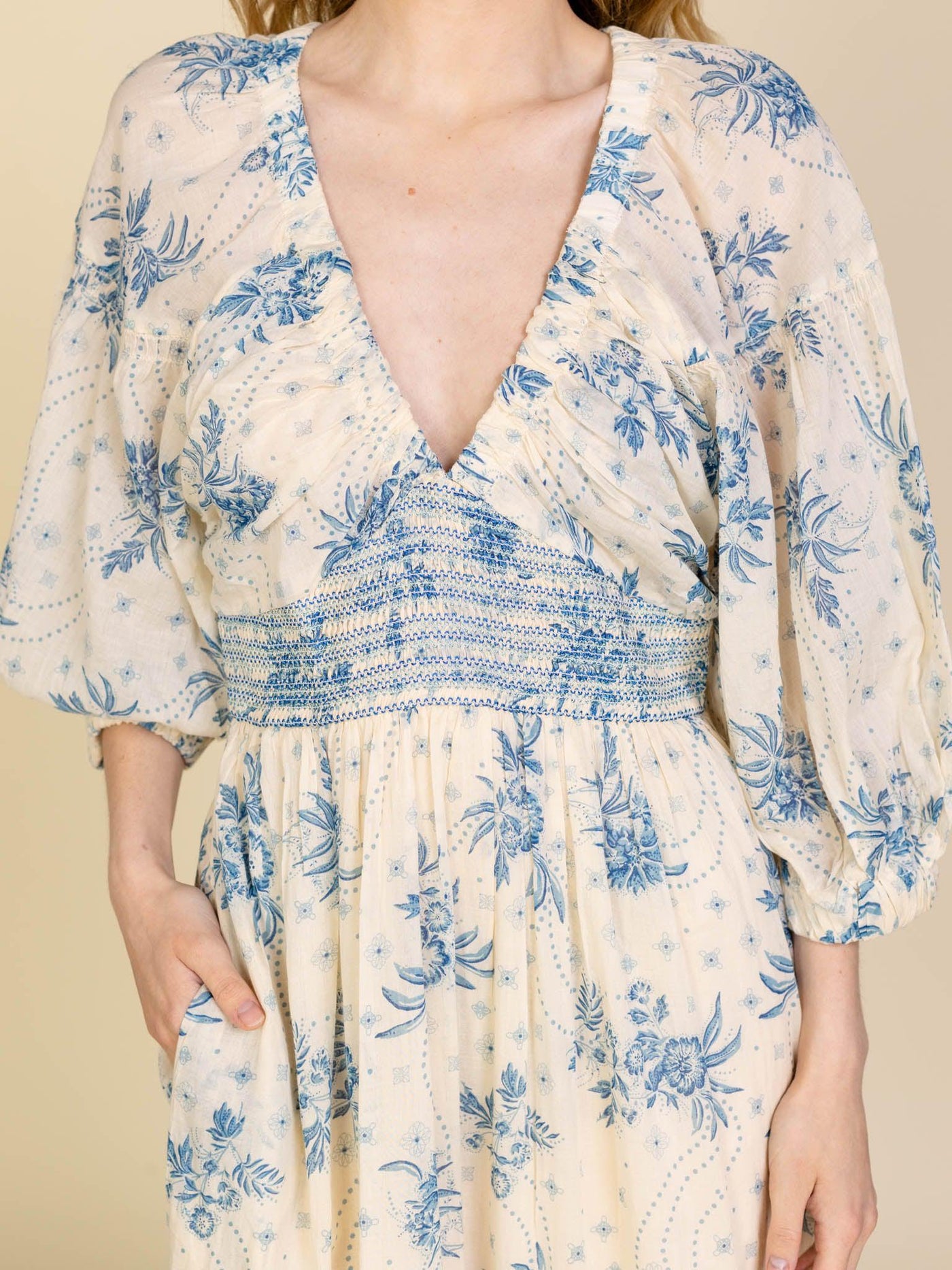 free people v neck blue maxi