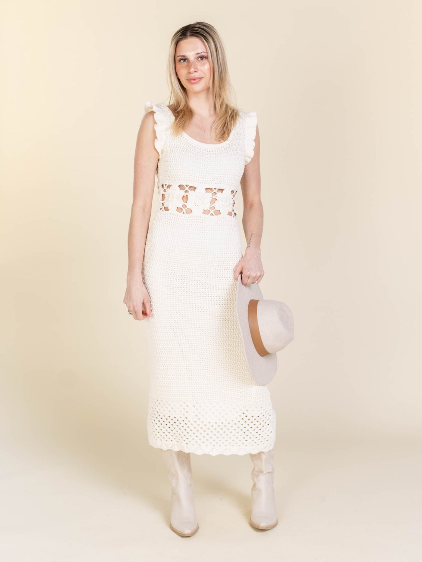 open knit waist crochet dress