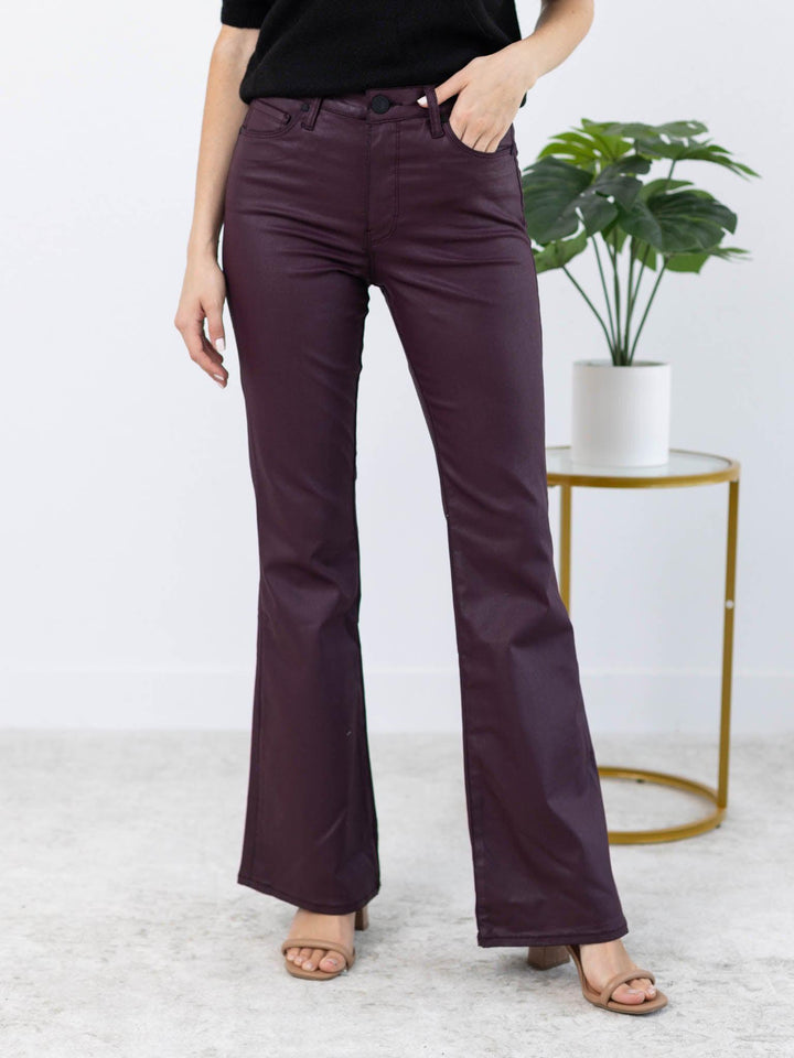 KUT from the Kloth-KUT Ana Bordeaux Coated High Rise Fab Ab Flare - Leela and Lavender
