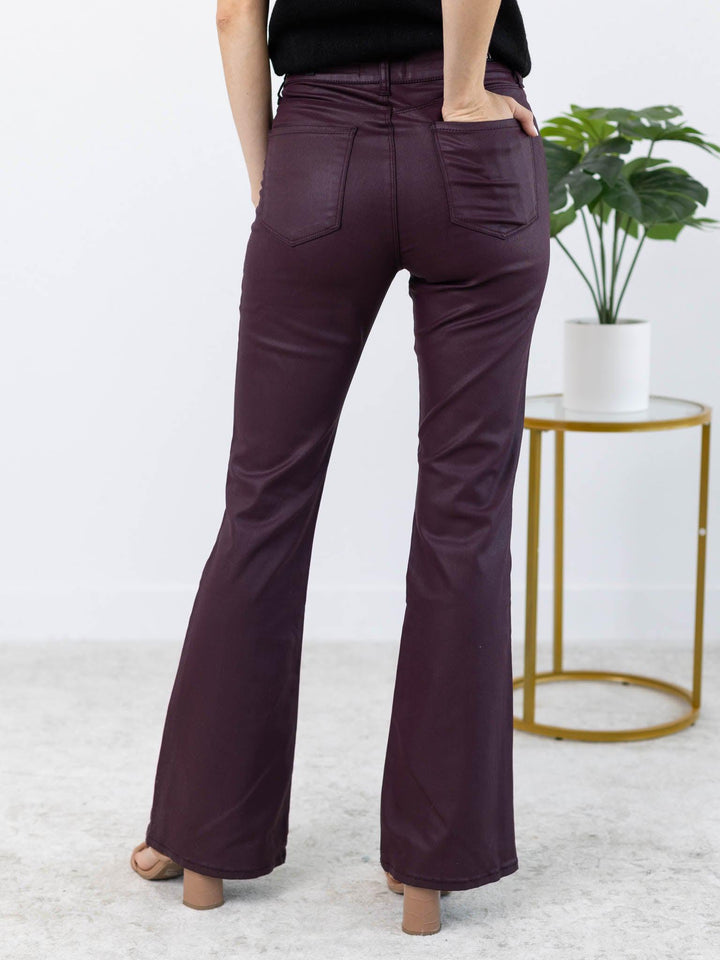 KUT from the Kloth-KUT Ana Bordeaux Coated High Rise Fab Ab Flare - Leela and Lavender