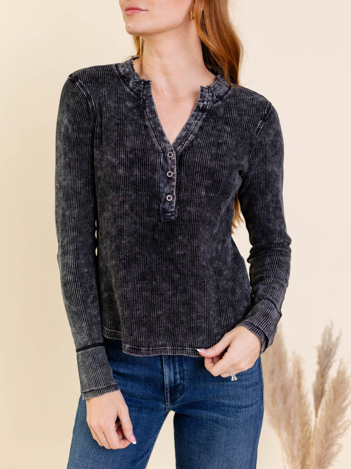 Mystree-Mystree Washed Thermal Henley Top - Leela and Lavender