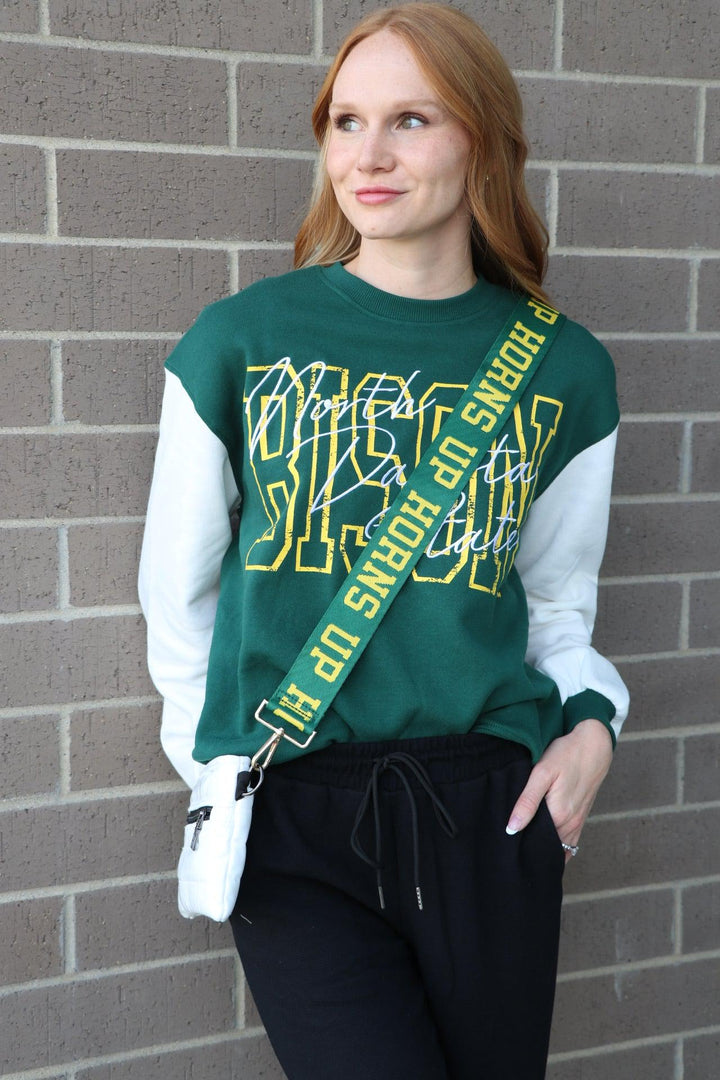 Gameday Social-ND State Owens Oversized Outline Colorblock Crew - Leela and Lavender