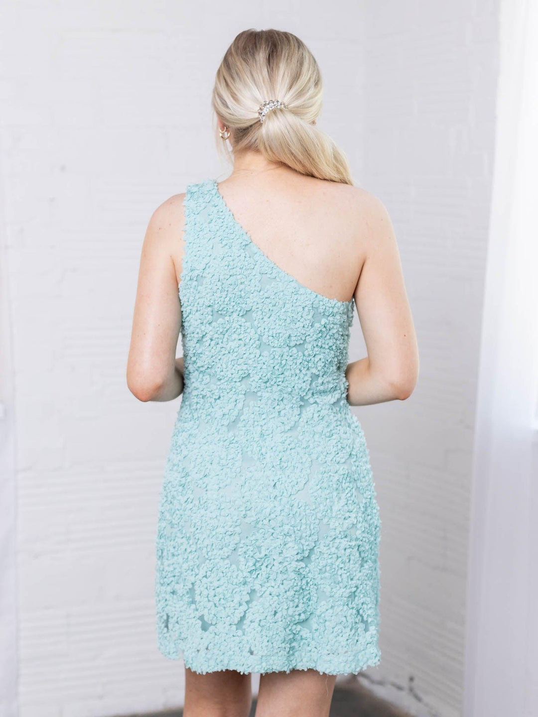 She + Sky-One Shoulder Textured Mini Dress - Leela and Lavender