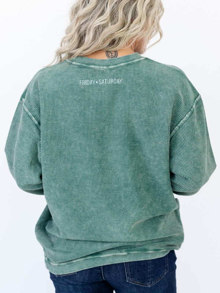 Friday + Saturday-Out of Office Olive Corded Sweatshirt - Leela and Lavender