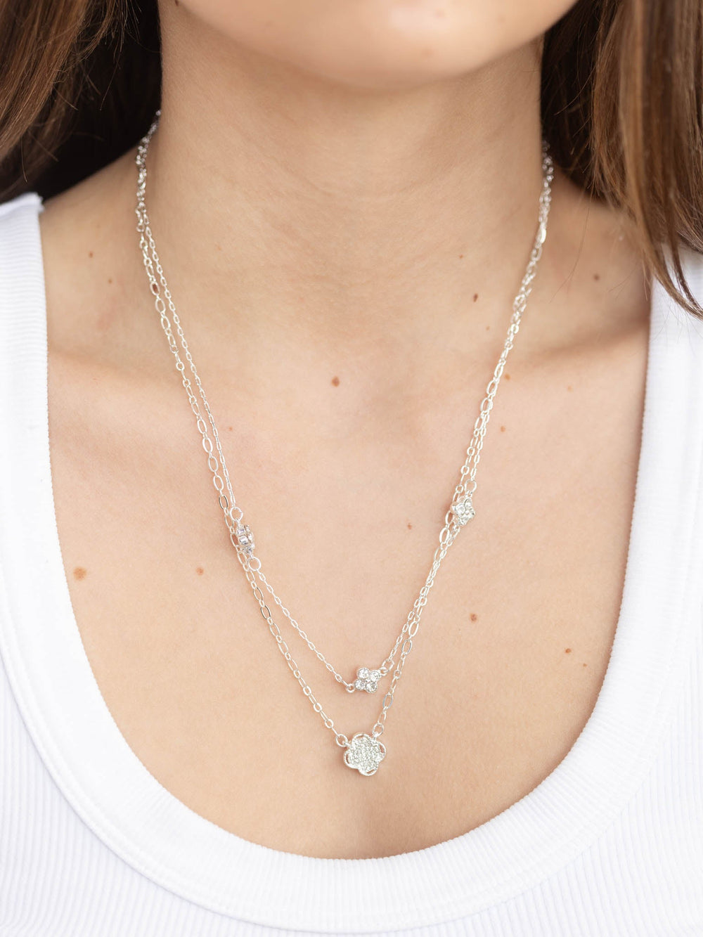 Pave Clover Charms Layered Chain NecklaceNecklace