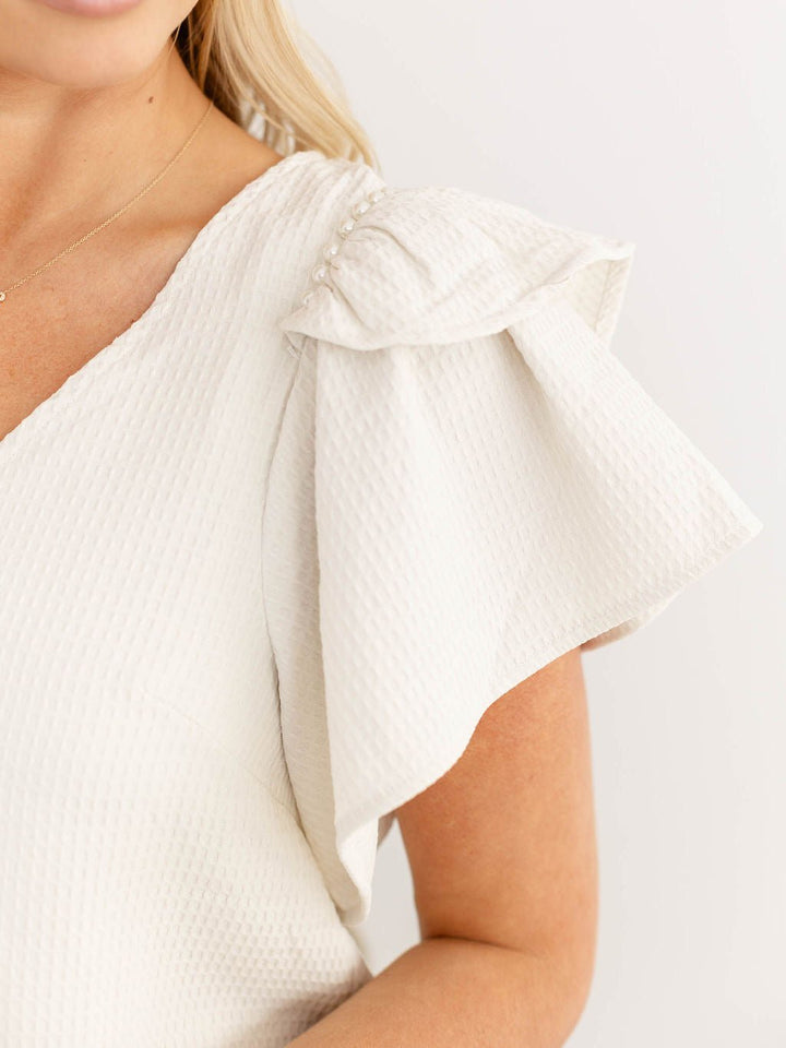 Pearl Detail Ruffle Sleeve DressDress