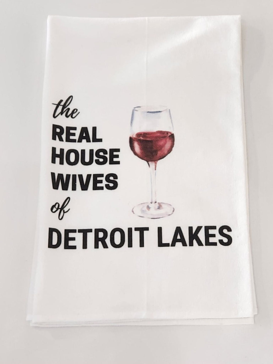Cora & Pate-Real Housewives of Detroit Lakes Dishtowel - Red Wine - Leela and Lavender