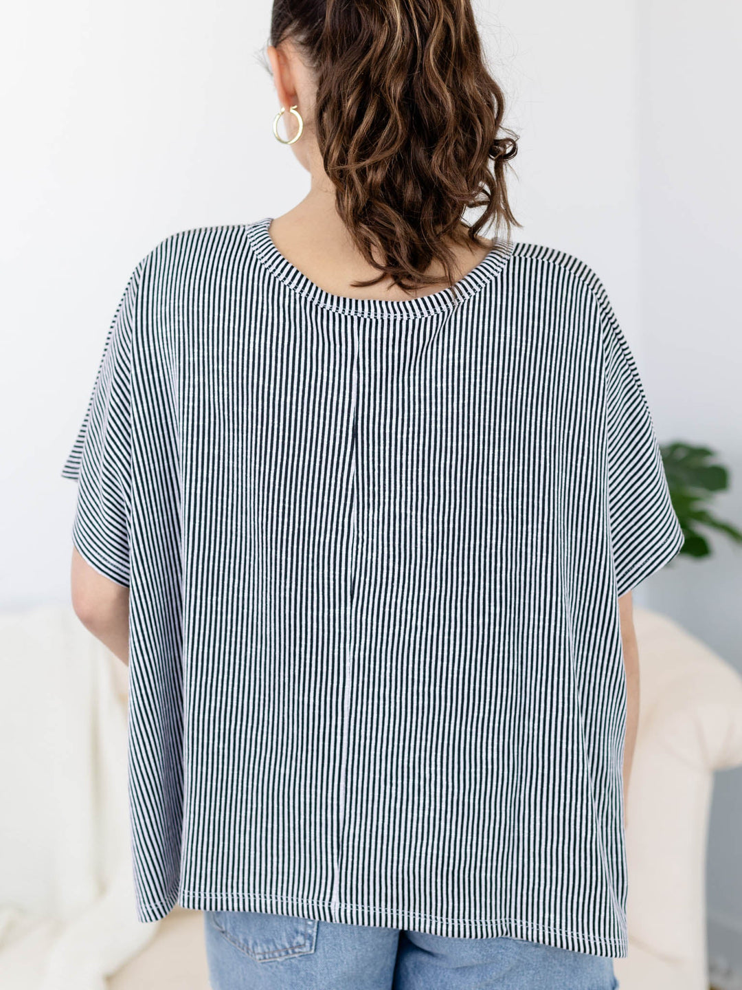 Ribbed Striped Oversized Short Sleeve TopKnit tops