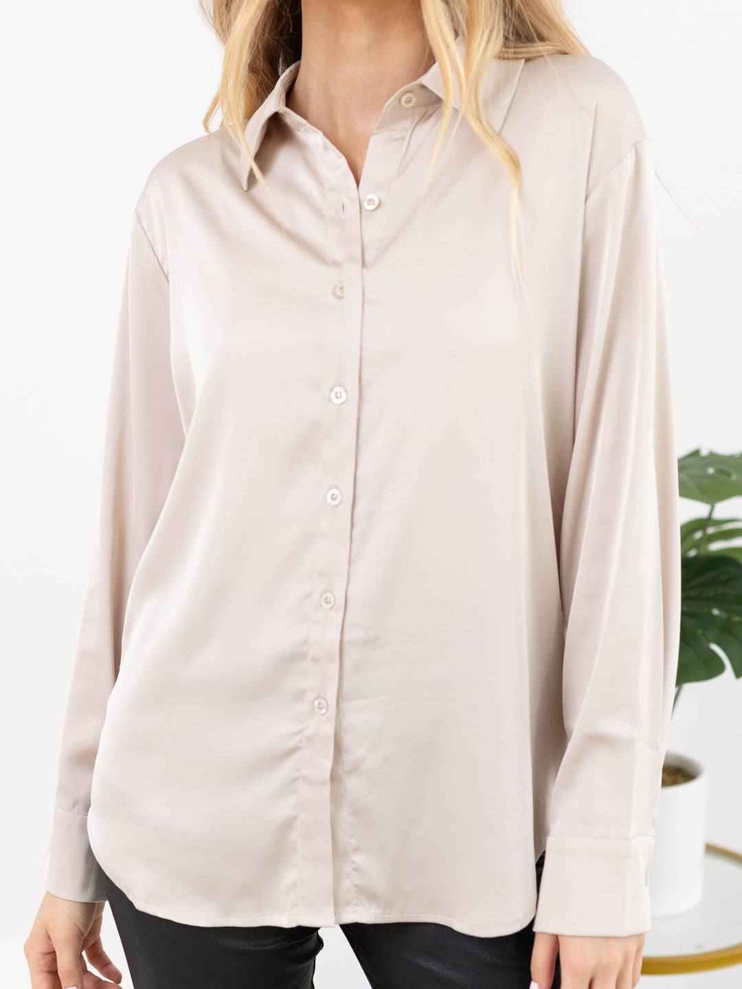 Zenana-Satin Charmeuse Button Front Shirt - Leela and Lavender