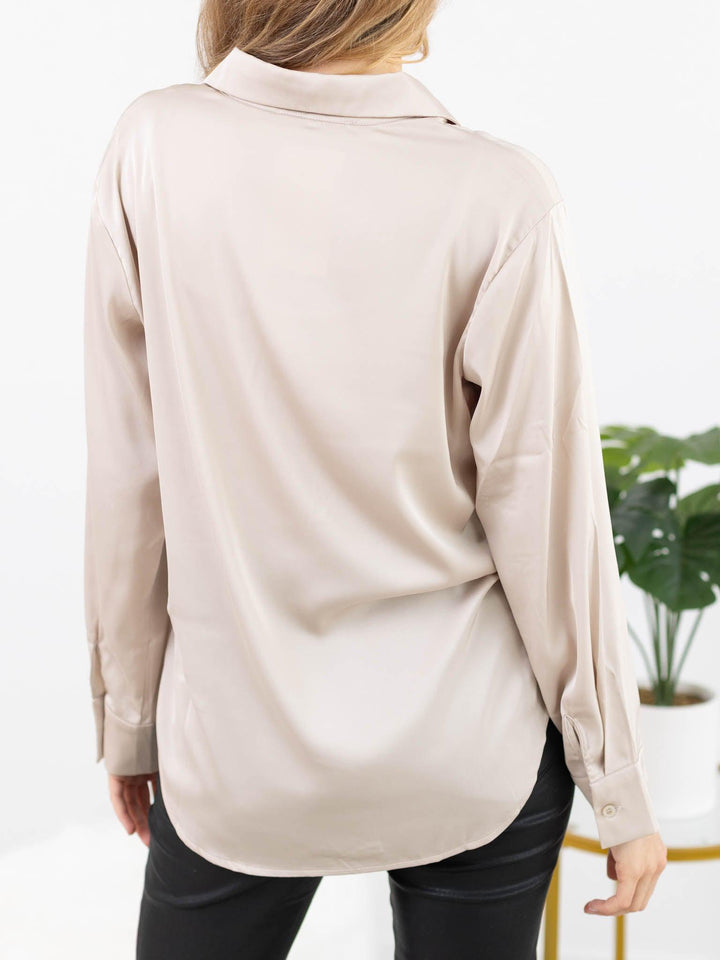 Zenana-Satin Charmeuse Button Front Shirt - Leela and Lavender