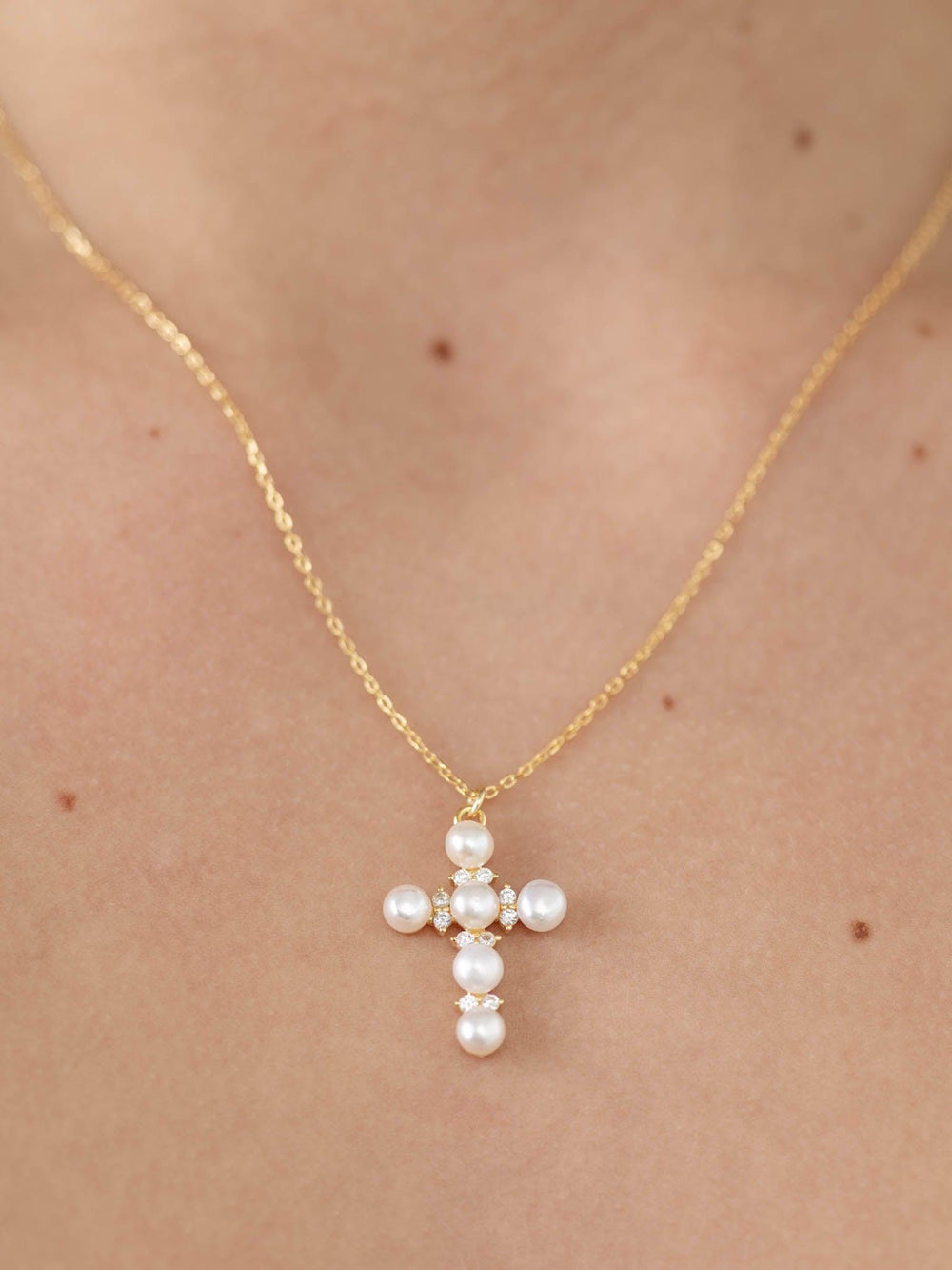 Fame-Sterling Silver Pearl Bead Cross Necklace - Leela and Lavender