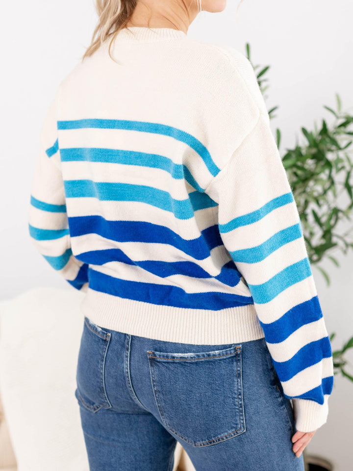 &merci-Striped Long Sleeve Sweater Top - Leela and Lavender