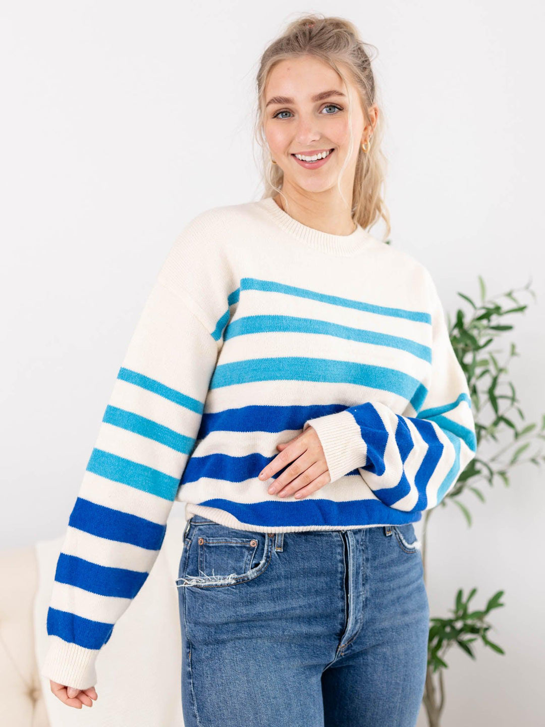&merci-Striped Long Sleeve Sweater Top - Leela and Lavender
