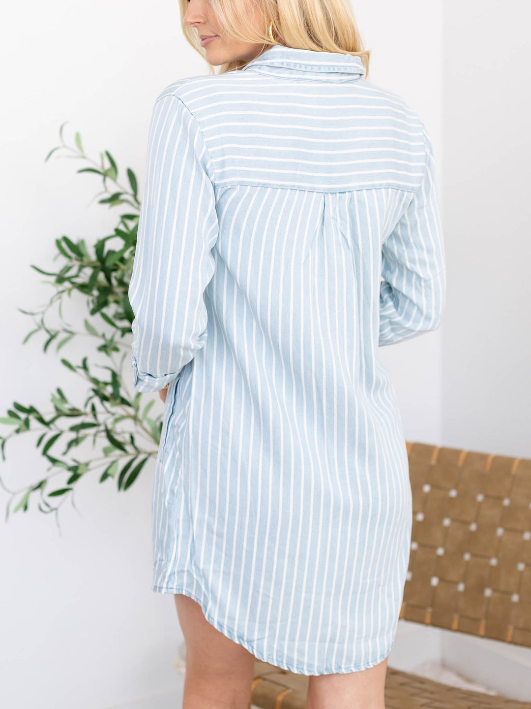 Striped Tab Sleeve Mini Shirt DressDress