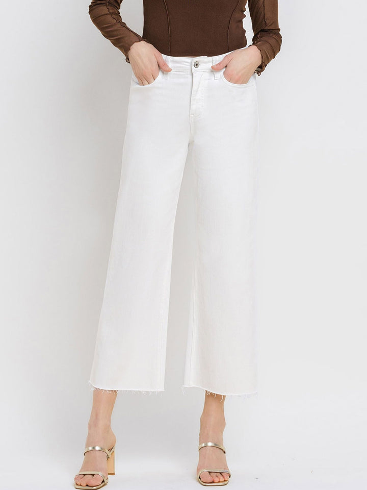 VERVET Optic White High Rise Crop Wide LegDenim jeans